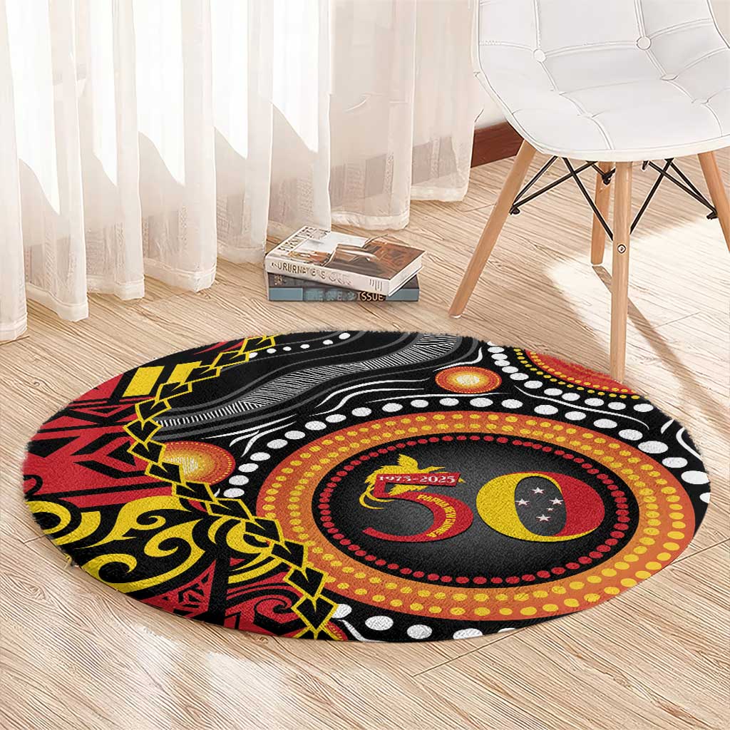 Celebrating 50 Years Papua New Guinea Round Carpet Aboriginal Mix Papuan Pattern - Polynesian Pride
