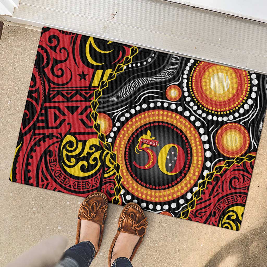 Celebrating 50 Years Papua New Guinea Rubber Doormat Aboriginal Mix Papuan Pattern - Polynesian Pride
