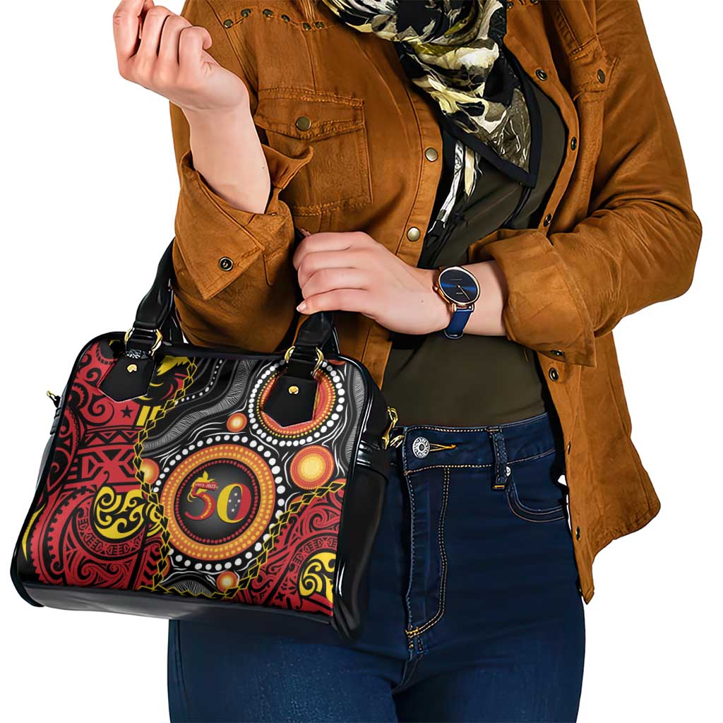Celebrating 50 Years Papua New Guinea Shoulder Handbag Aboriginal Mix Papuan Pattern - Polynesian Pride