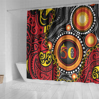 Celebrating 50 Years Papua New Guinea Shower Curtain Aboriginal Mix Papuan Pattern - Polynesian Pride