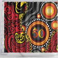 Celebrating 50 Years Papua New Guinea Shower Curtain Aboriginal Mix Papuan Pattern - Polynesian Pride
