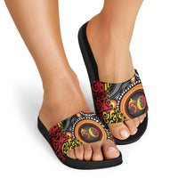 Celebrating 50 Years Papua New Guinea Slide Sandals Aboriginal Mix Papuan Pattern - Polynesian Pride