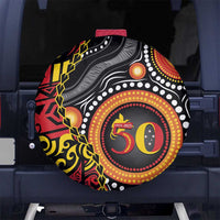 Celebrating 50 Years Papua New Guinea Spare Tire Cover Aboriginal Mix Papuan Pattern - Polynesian Pride
