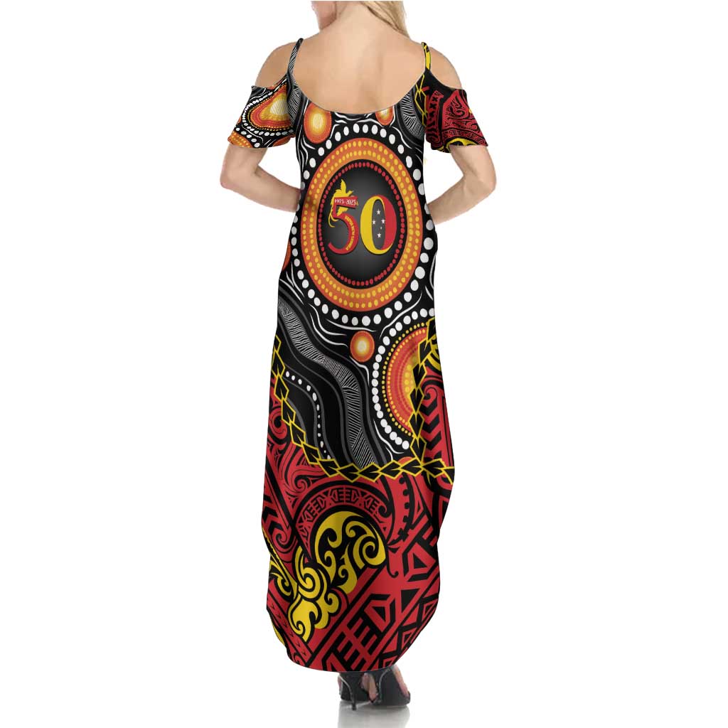 Celebrating 50 Years Papua New Guinea Summer Maxi Dress Aboriginal Mix Papuan Pattern - Polynesian Pride