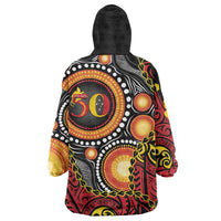Celebrating 50 Years Papua New Guinea Wearable Blanket Hoodie Aboriginal Mix Papuan Pattern - Polynesian Pride