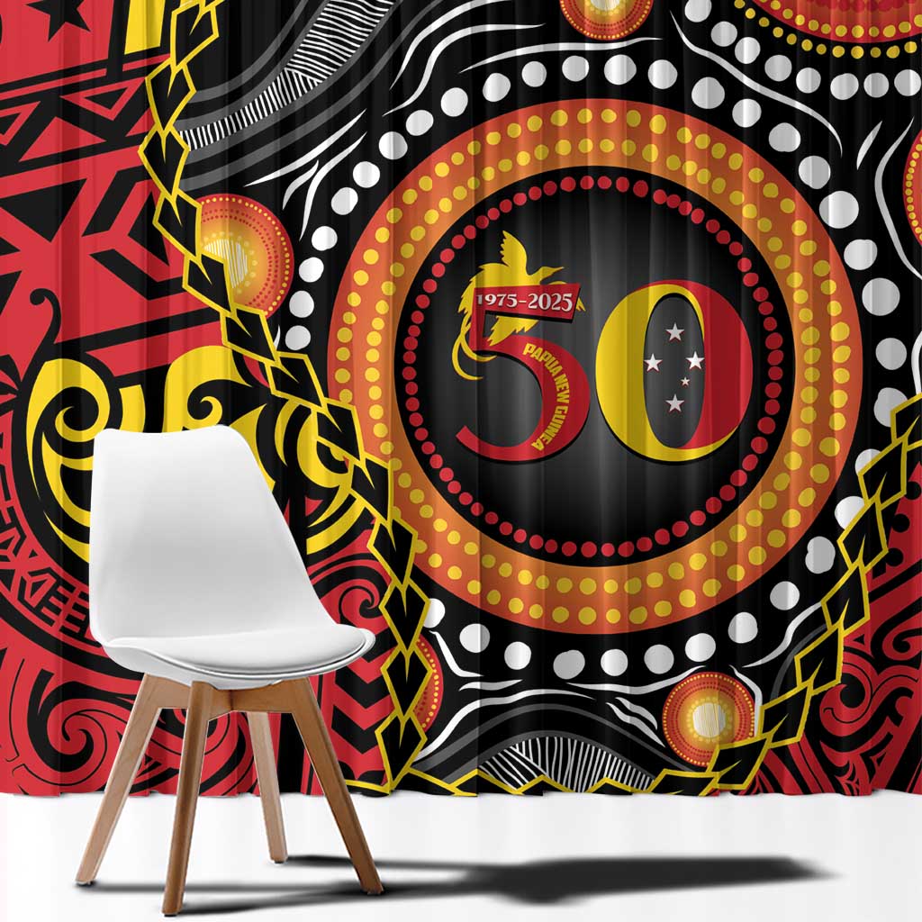 Celebrating 50 Years Papua New Guinea Window Curtain Aboriginal Mix Papuan Pattern - Polynesian Pride