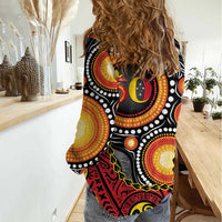 Celebrating 50 Years Papua New Guinea Women Casual Shirt Aboriginal Mix Papuan Pattern - Polynesian Pride