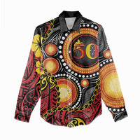 Celebrating 50 Years Papua New Guinea Women Casual Shirt Aboriginal Mix Papuan Pattern - Polynesian Pride