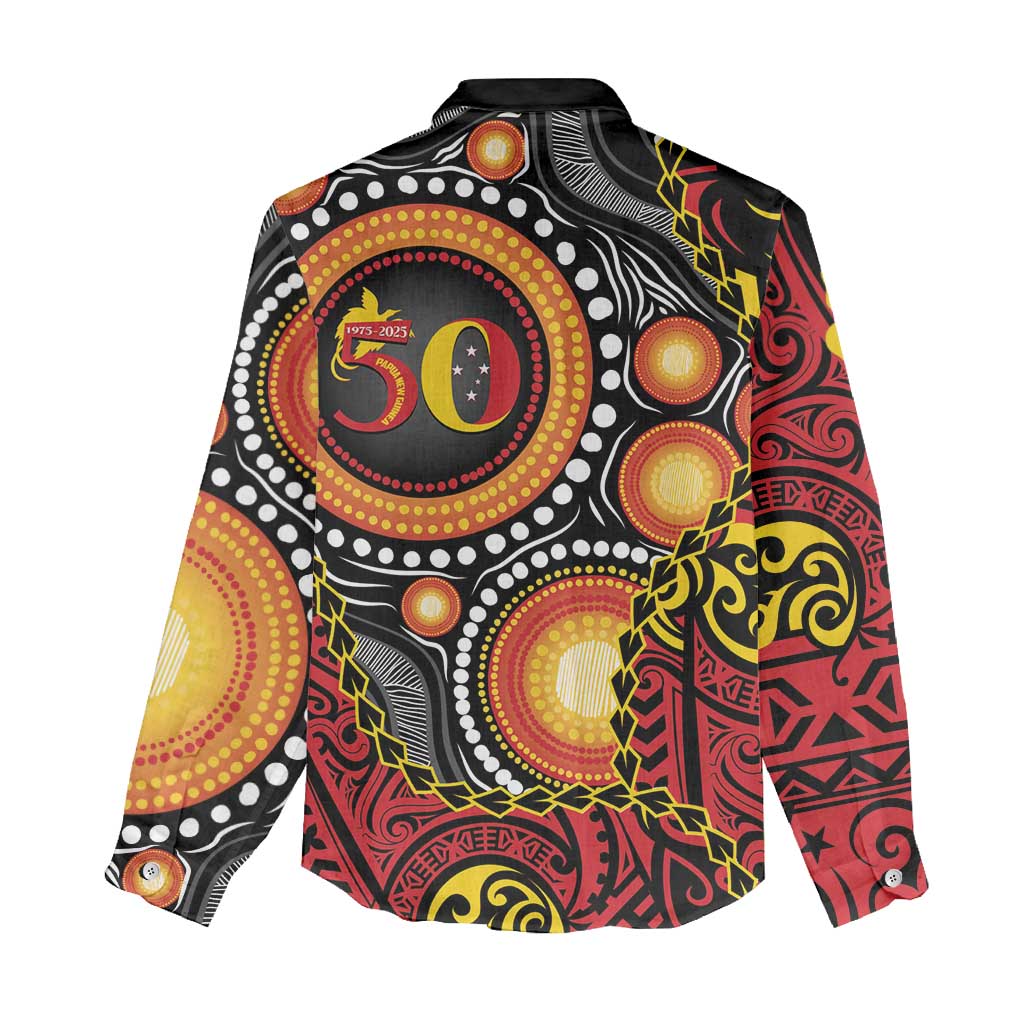Celebrating 50 Years Papua New Guinea Women Casual Shirt Aboriginal Mix Papuan Pattern - Polynesian Pride