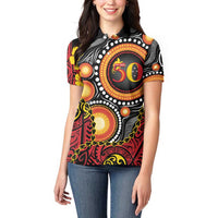Celebrating 50 Years Papua New Guinea Women Polo Shirt Aboriginal Mix Papuan Pattern - Polynesian Pride