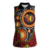 Celebrating 50 Years Papua New Guinea Women Sleeveless Polo Shirt Aboriginal Mix Papuan Pattern - Polynesian Pride