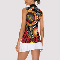 Celebrating 50 Years Papua New Guinea Women Sleeveless Polo Shirt Aboriginal Mix Papuan Pattern - Polynesian Pride