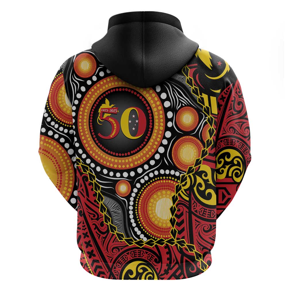Celebrating 50 Years Papua New Guinea Zip Hoodie Aboriginal Mix Papuan Pattern - Polynesian Pride
