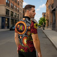 Celebrating 50 Years Papua New Guinea Zipper Polo Shirt Aboriginal Mix Papuan Pattern - Polynesian Pride