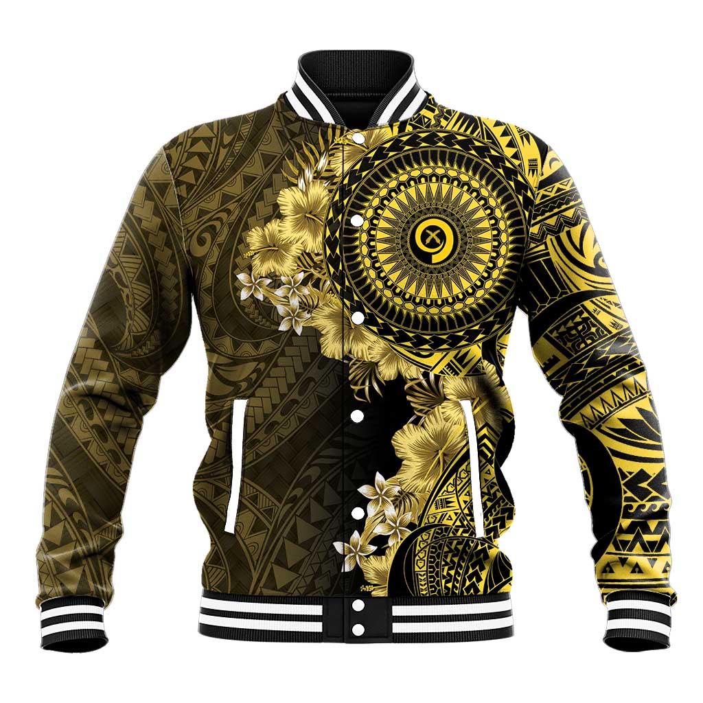Vanuatu Baseball Jacket Hibisus Polynesian Pattern Gold - Polynesian Pride