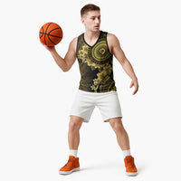 Vanuatu Basketball Jersey Hibisus Polynesian Pattern Gold - Polynesian Pride