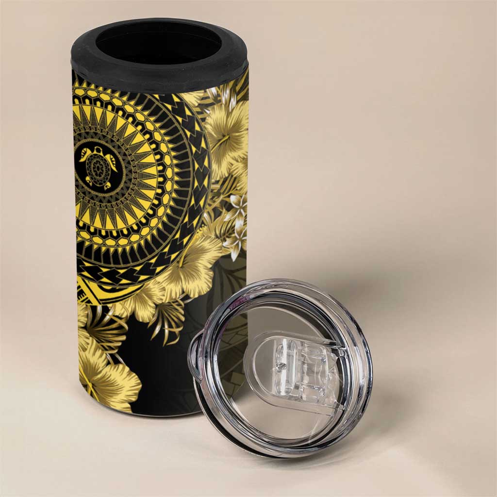 Vanuatu 4 in 1 Can Cooler Tumbler Hibisus Polynesian Pattern Gold - Polynesian Pride