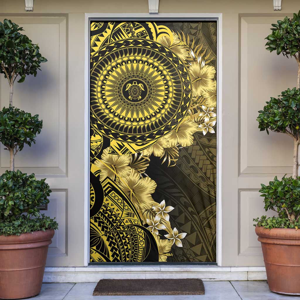 Vanuatu Door Cover Hibisus Polynesian Pattern Gold - Polynesian Pride