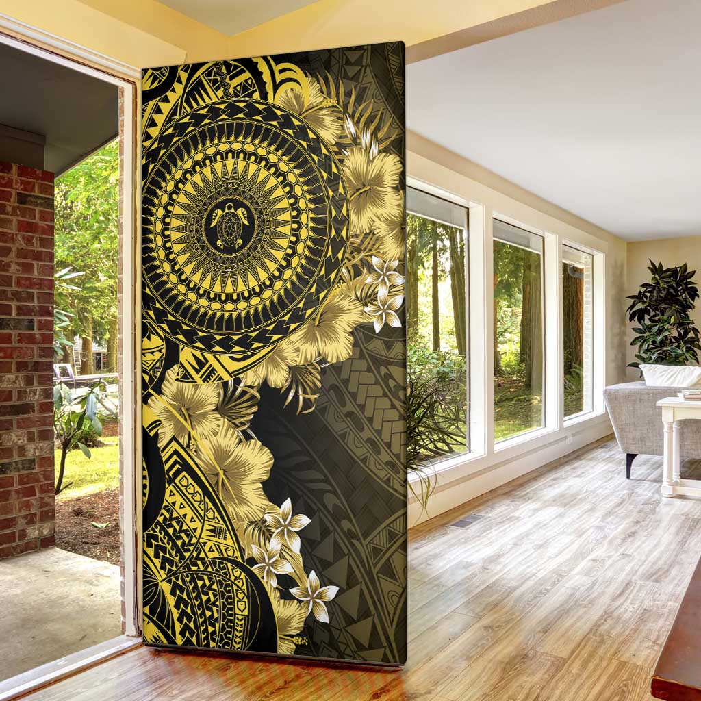 Vanuatu Door Cover Hibisus Polynesian Pattern Gold - Polynesian Pride