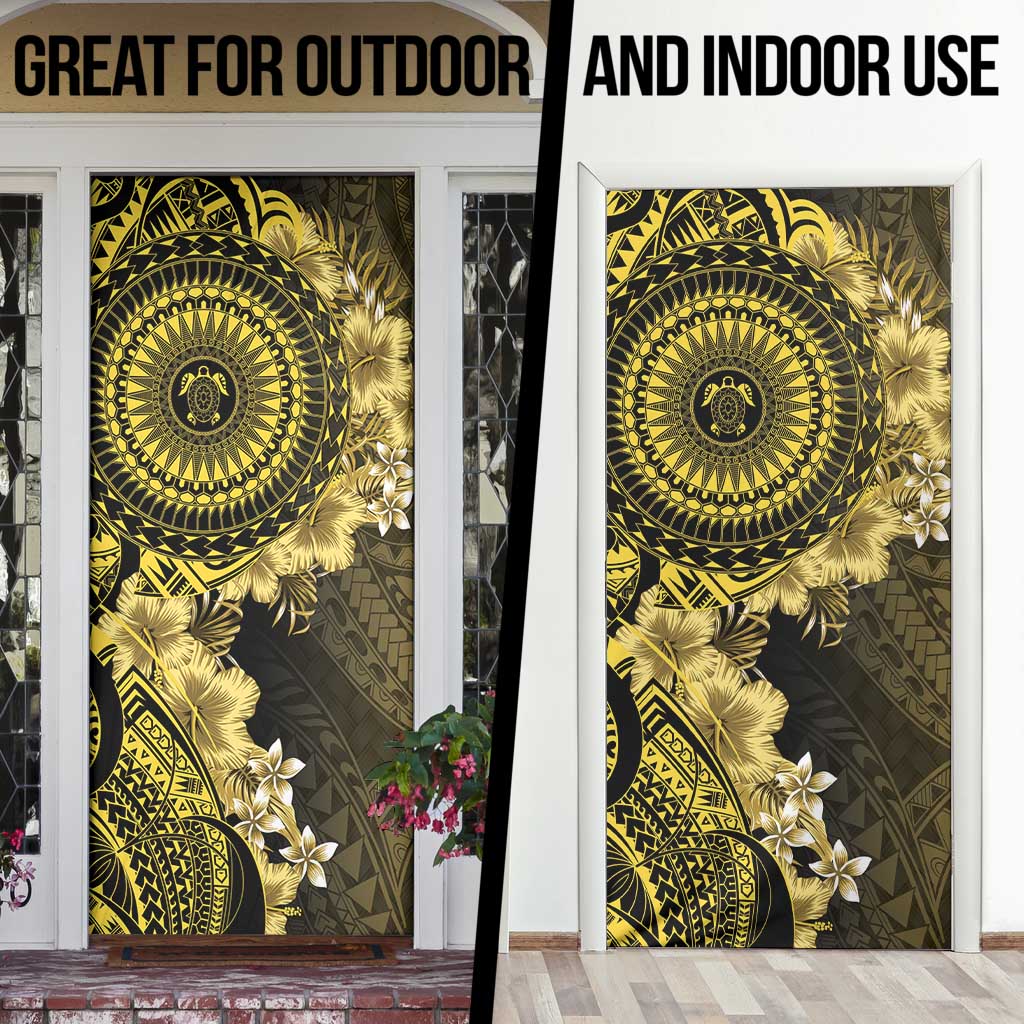 Vanuatu Door Cover Hibisus Polynesian Pattern Gold - Polynesian Pride