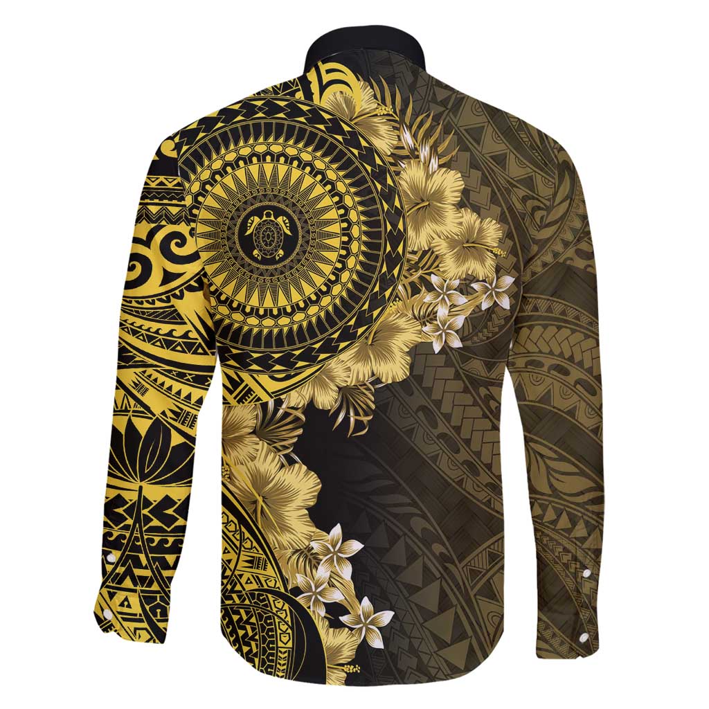 Vanuatu Family Matching Long Sleeve Bodycon Dress and Hawaiian Shirt Hibisus Polynesian Pattern Gold - Polynesian Pride