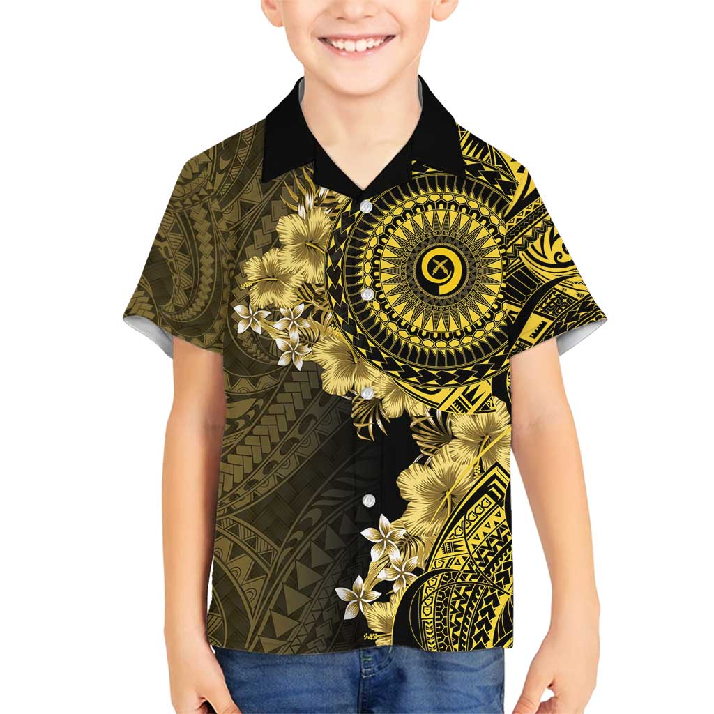 Vanuatu Family Matching Long Sleeve Bodycon Dress and Hawaiian Shirt Hibisus Polynesian Pattern Gold - Polynesian Pride