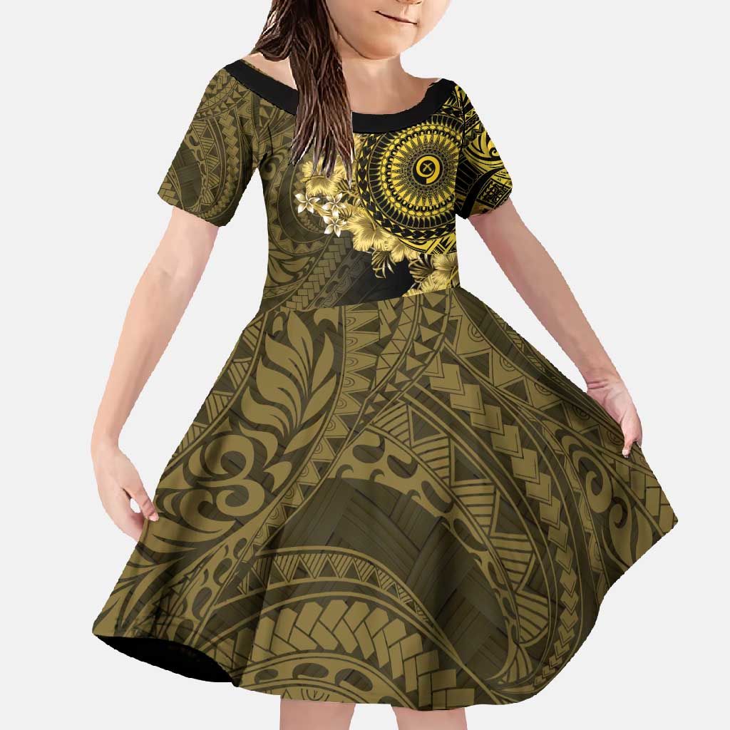 Vanuatu Family Matching Mermaid Dress and Hawaiian Shirt Hibisus Polynesian Pattern Gold - Polynesian Pride