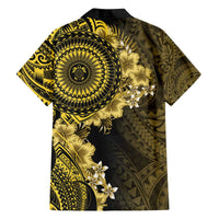 Vanuatu Family Matching Off The Shoulder Long Sleeve Dress and Hawaiian Shirt Hibisus Polynesian Pattern Gold - Polynesian Pride