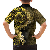 Vanuatu Family Matching Short Sleeve Bodycon Dress and Hawaiian Shirt Hibisus Polynesian Pattern Gold - Polynesian Pride