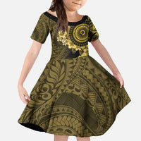 Vanuatu Family Matching Short Sleeve Bodycon Dress and Hawaiian Shirt Hibisus Polynesian Pattern Gold - Polynesian Pride