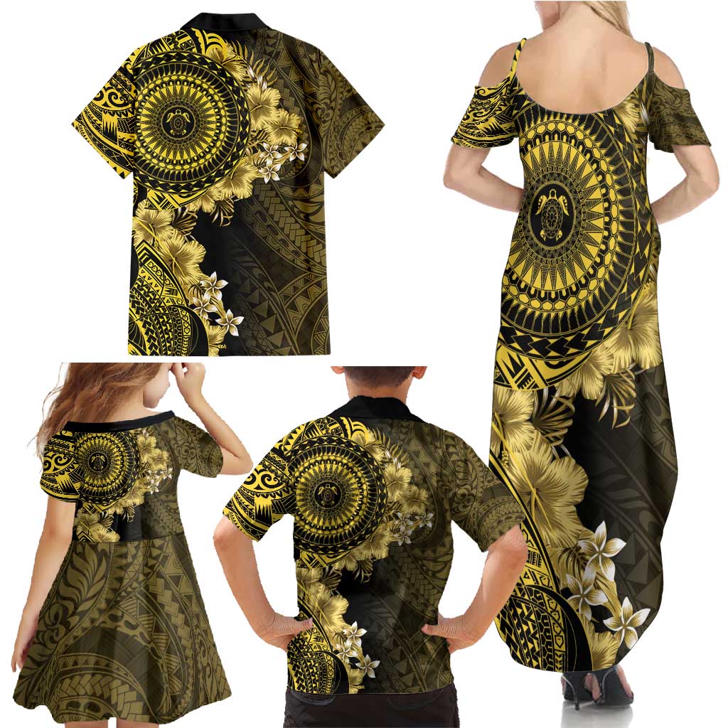 Vanuatu Family Matching Summer Maxi Dress and Hawaiian Shirt Hibisus Polynesian Pattern Gold - Polynesian Pride