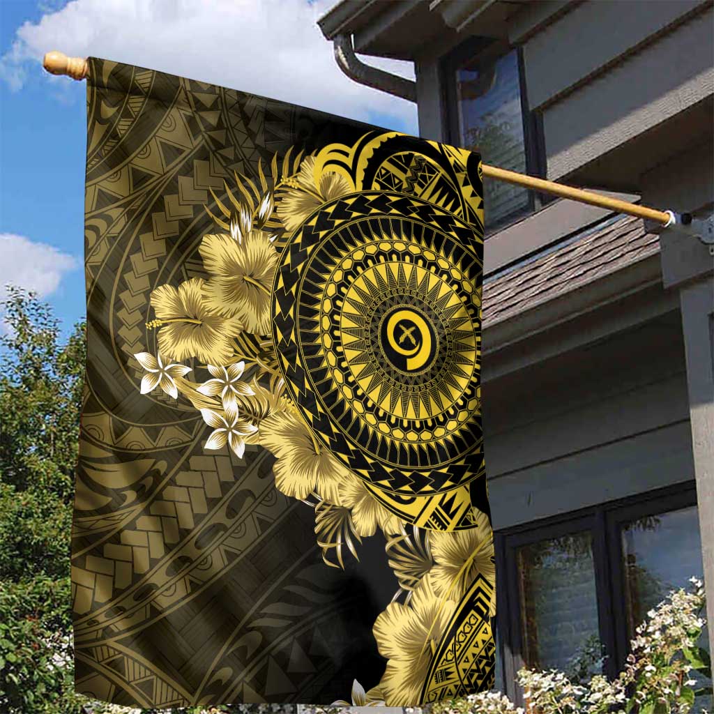 Vanuatu Garden Flag Hibisus Polynesian Pattern Gold - Polynesian Pride