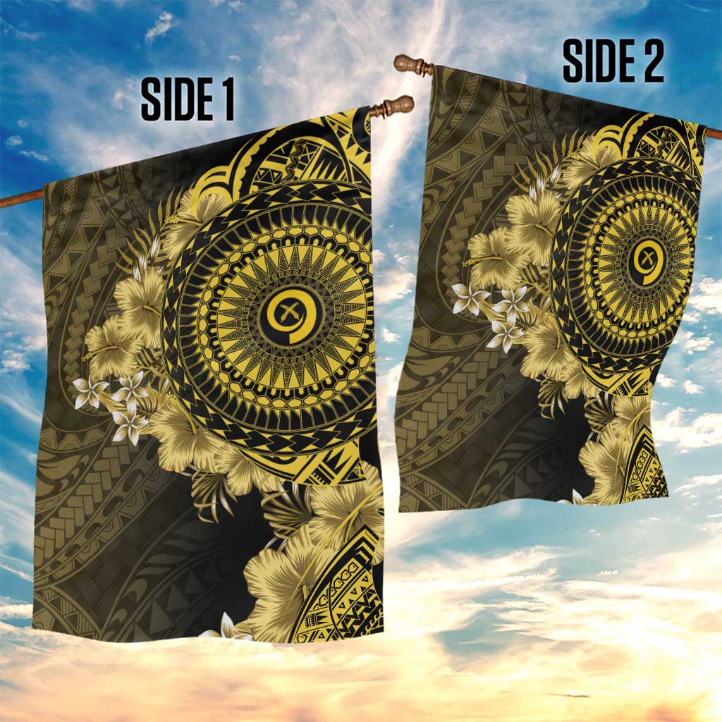 Vanuatu Garden Flag Hibisus Polynesian Pattern Gold - Polynesian Pride