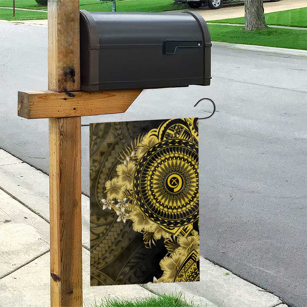 Vanuatu Garden Flag Hibisus Polynesian Pattern Gold - Polynesian Pride