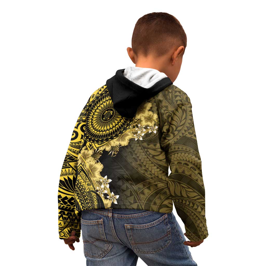 Vanuatu Kid Hoodie Hibisus Polynesian Pattern Gold - Polynesian Pride
