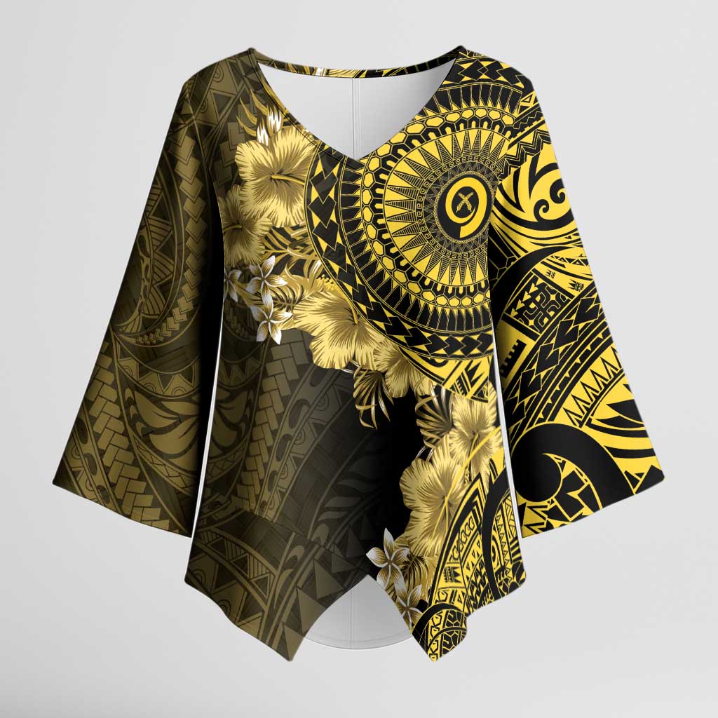 Vanuatu Kimono Sleeve Blouse Hibisus Polynesian Pattern Gold - Polynesian Pride