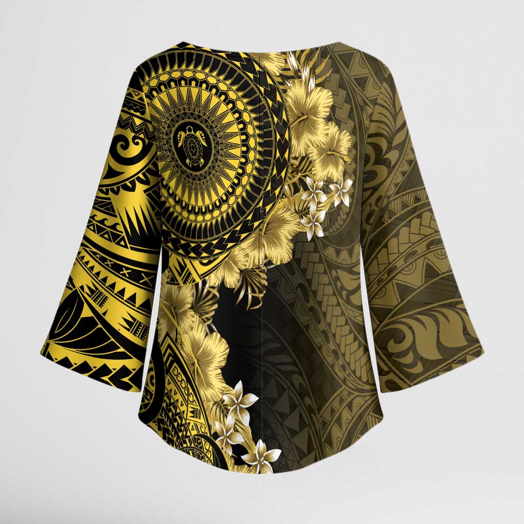 Vanuatu Kimono Sleeve Blouse Hibisus Polynesian Pattern Gold - Polynesian Pride