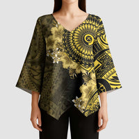 Vanuatu Kimono Sleeve Blouse Hibisus Polynesian Pattern Gold - Polynesian Pride