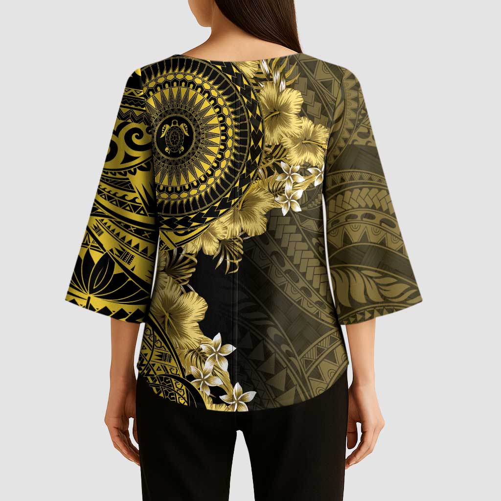 Vanuatu Kimono Sleeve Blouse Hibisus Polynesian Pattern Gold - Polynesian Pride