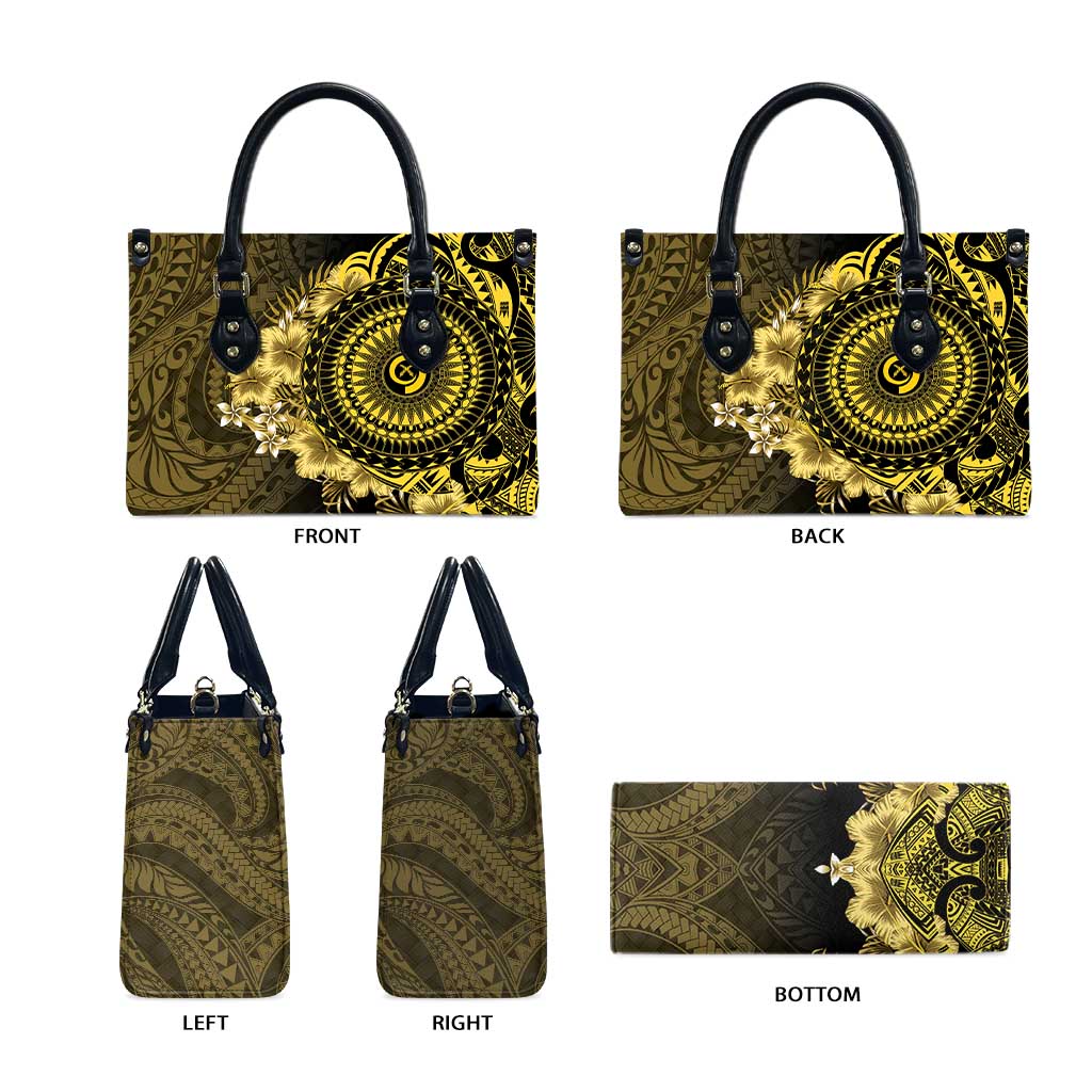 Vanuatu Leather Bag Hibisus Polynesian Pattern Gold - Polynesian Pride