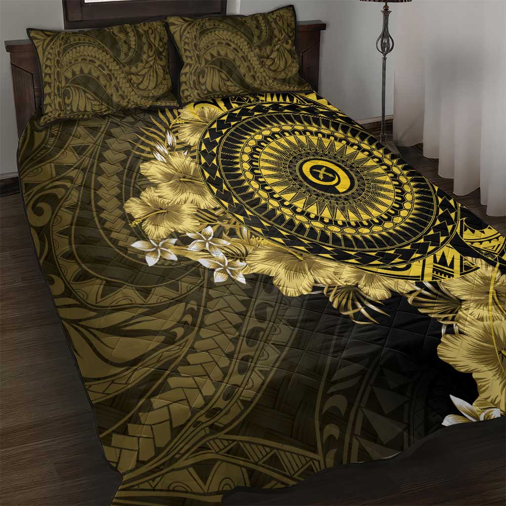 Vanuatu Quilt Bed Set Hibisus Polynesian Pattern Gold - Polynesian Pride