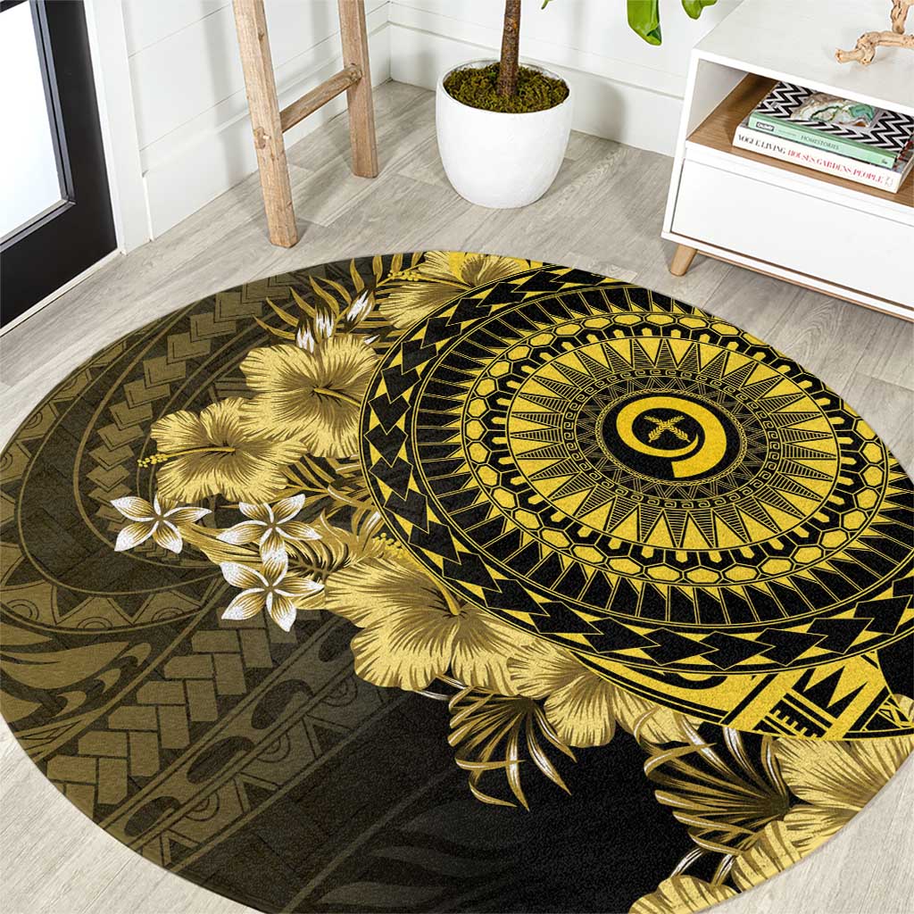 Vanuatu Round Carpet Hibisus Polynesian Pattern Gold - Polynesian Pride