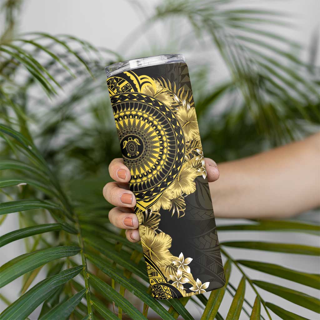 Vanuatu Skinny Tumbler Hibisus Polynesian Pattern Gold - Polynesian Pride