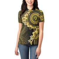 Vanuatu Women Polo Shirt Hibisus Polynesian Pattern Gold - Polynesian Pride