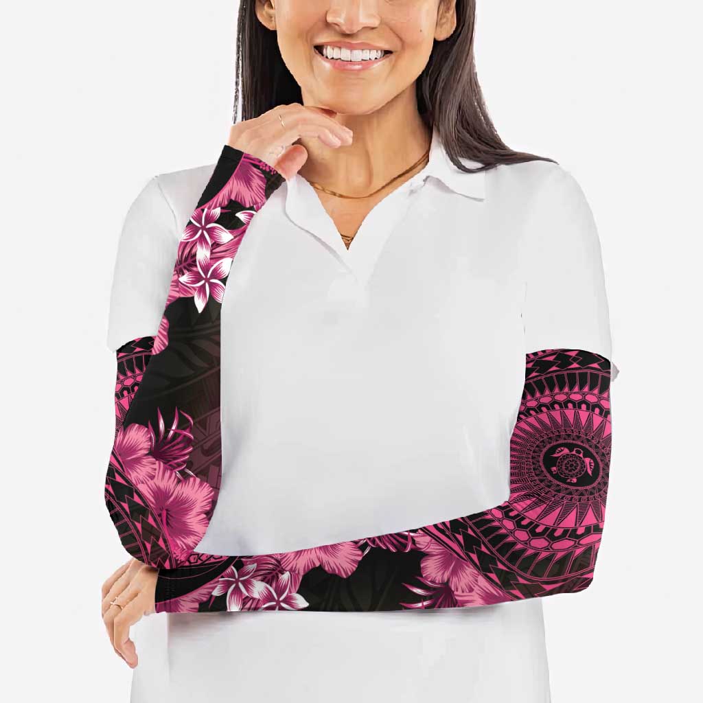 Vanuatu Arm Sleeves Hibisus Polynesian Pattern Pink - Polynesian Pride