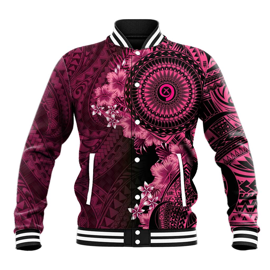 Vanuatu Baseball Jacket Hibisus Polynesian Pattern Pink - Polynesian Pride