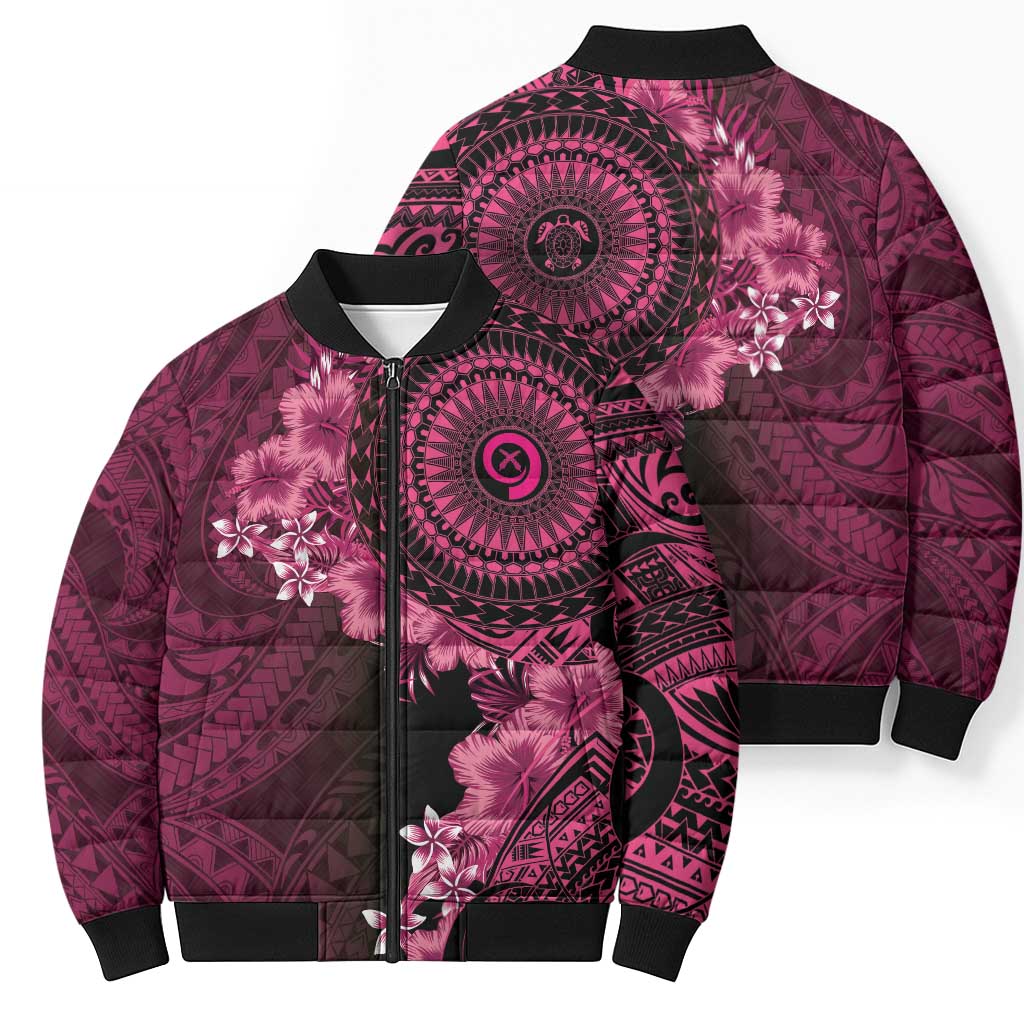 Vanuatu Bomber Puffer Jacket Hibisus Polynesian Pattern Pink - Polynesian Pride