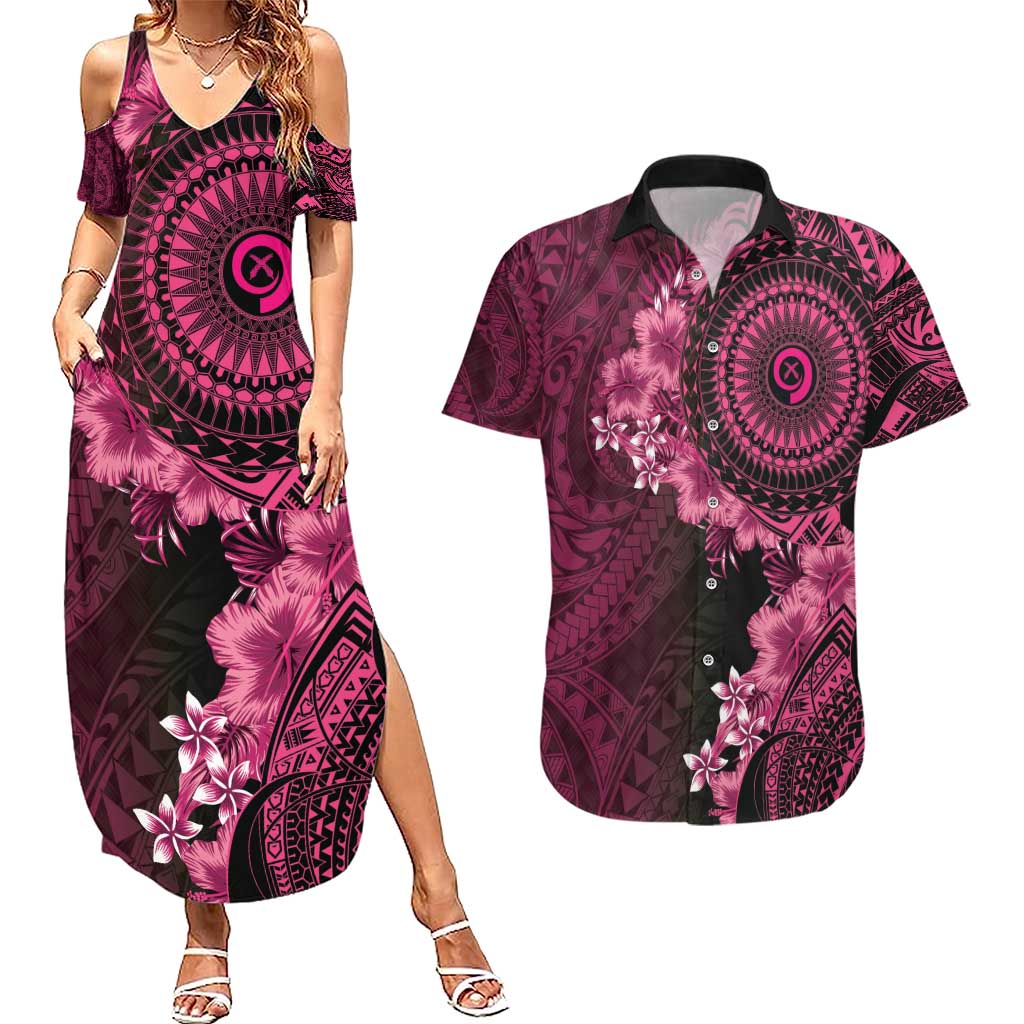 Vanuatu Couples Matching Summer Maxi Dress and Hawaiian Shirt Hibisus Polynesian Pattern Pink - Polynesian Pride