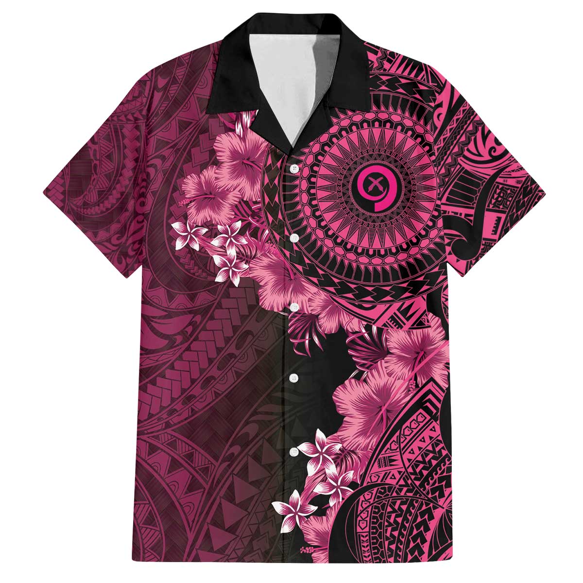 Vanuatu Family Matching Off The Shoulder Long Sleeve Dress and Hawaiian Shirt Hibisus Polynesian Pattern Pink - Polynesian Pride