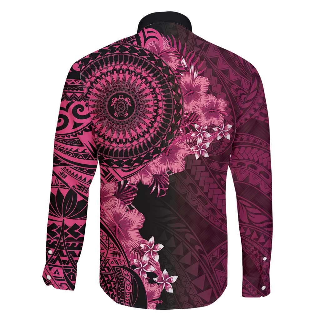 Vanuatu Family Matching Off Shoulder Maxi Dress and Hawaiian Shirt Hibisus Polynesian Pattern Pink - Polynesian Pride